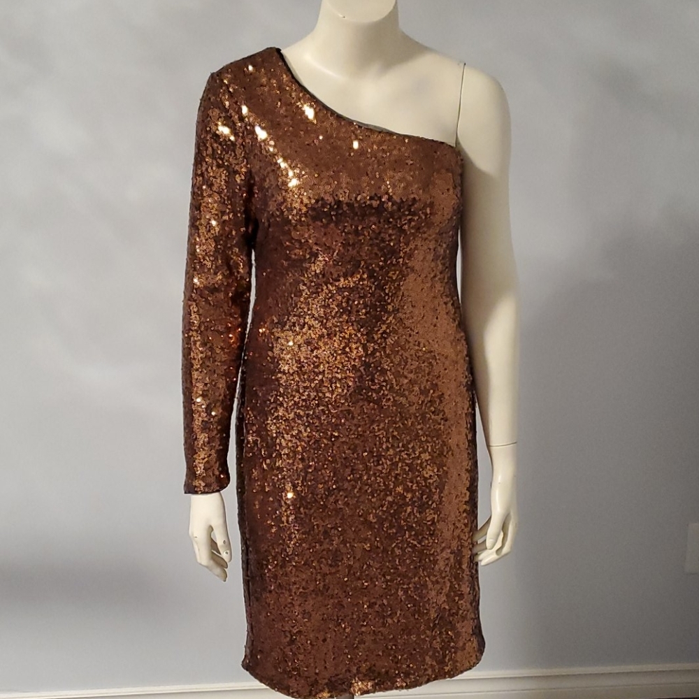 Laura rose gold one shoulder sequin dress